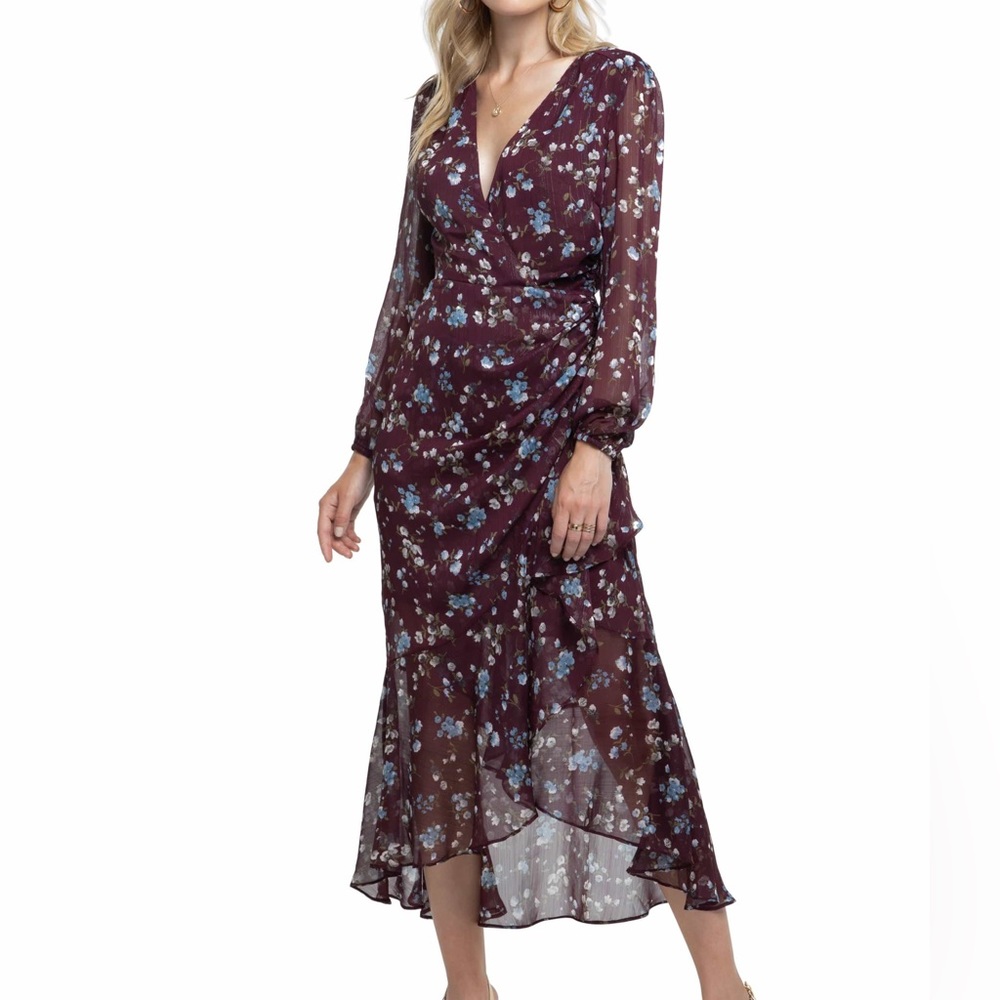 ASTR The Label Side Cinched Mermaid Floral Dress in Wine - Large - New w/ Tags